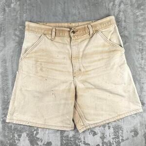 Distressed Vintage 90s Carhartt Carpenter Hemmed Tan Cotton Canvas Shorts 33